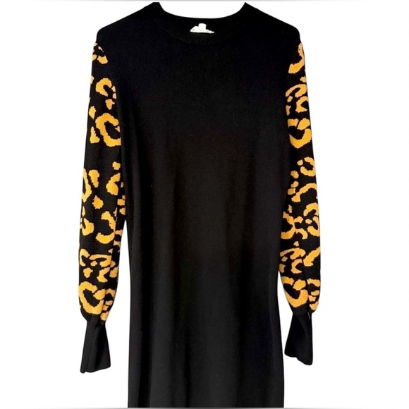 THML Womens Knit Dress Size L Black Leopard Print Long Sleeve Trendy - Picture 1 of 8